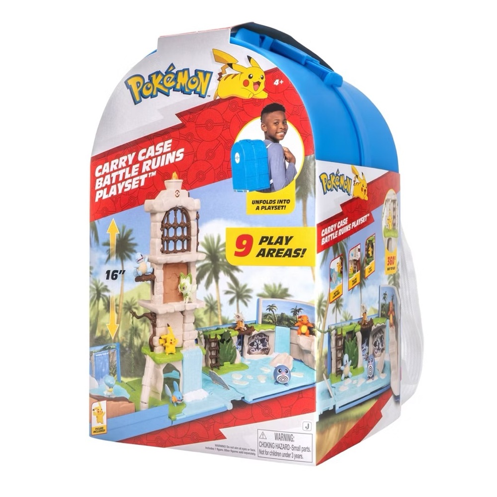 Pokemon Jungle Ruins Playset with Pikachu Battle Figure Backpack Carry Case